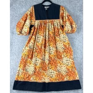 Vintage Kris Gudnason Caftan Dress Womens Medium Animal Print Muumuu Safari 70s